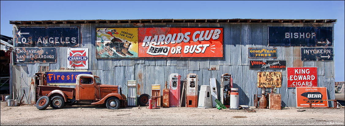 Truck and Old Gas Pumps Panorama